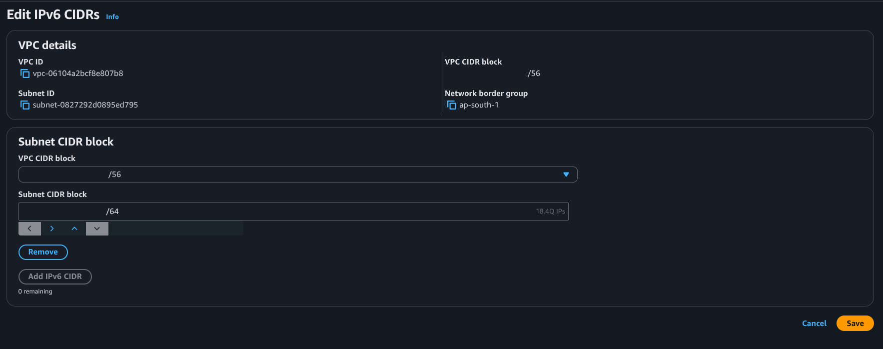 IPv6 CIDR subnet